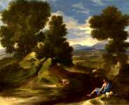 Nicolas Poussin - Landscape with a Man scooping Water from a Stream